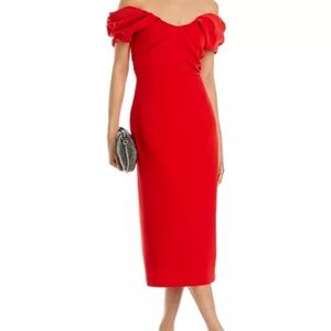 A.L.C. Vibrant Red Off-Shoulder Midi Dress